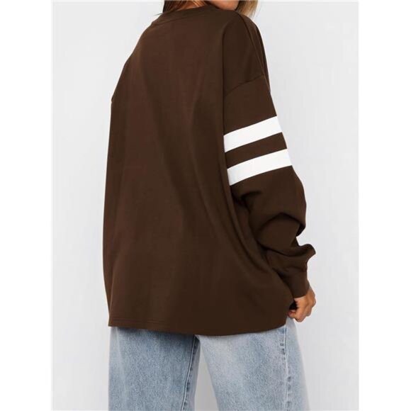 Womens Fall Fashion Striped Oversized Sweatshirt - Crewneck Long Sleeve Casual - Picture 6 of 7